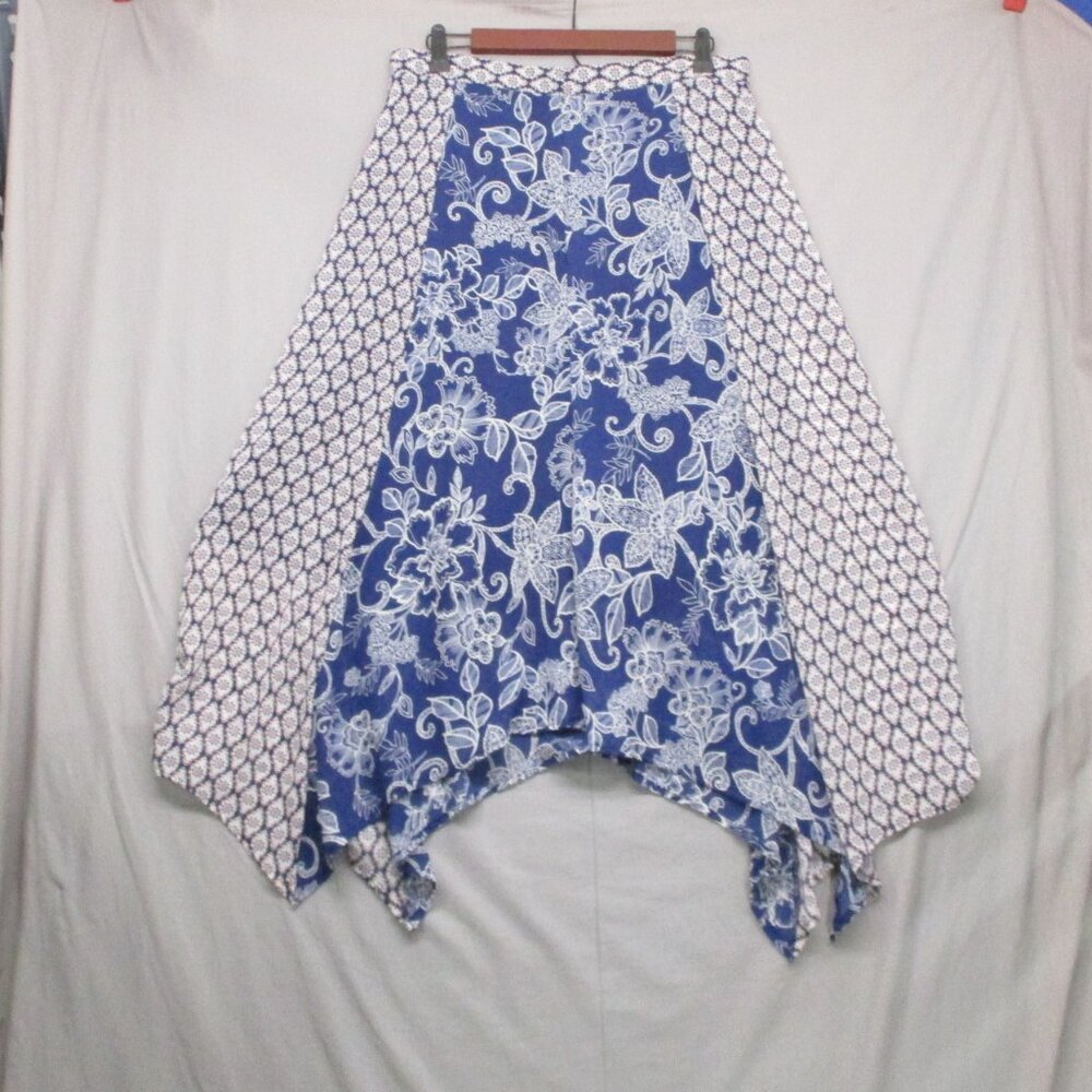 Roz & Ali Floral Semi-Sheer BOHO Midi Skirt Fairy Blue & White Women Size | 10